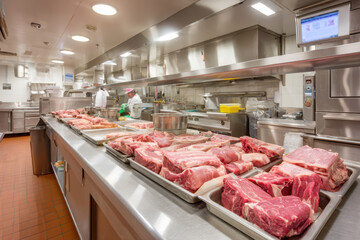 Meat preparation in a commercial kitchen