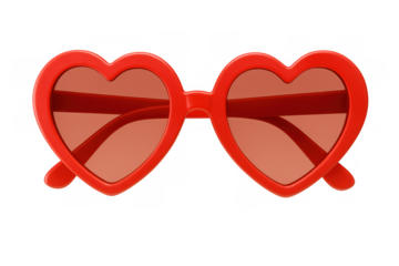 Red heart shaped sunglasses for romance, fashion, and summer love concepts on transparent background
