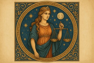 Fototapeta premium Goddess justice celestial balance illustration.