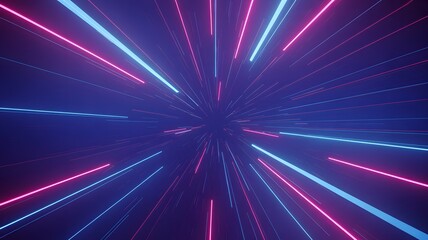 Abstract vibrant neon light streaks radiating from a central point creating a sense of speed and futuristic motion in the dark