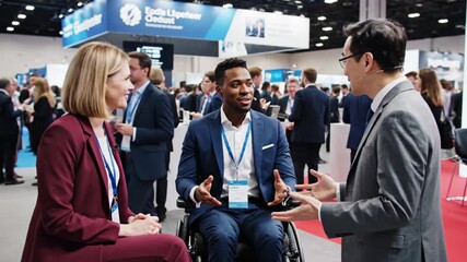 Professionals engage in meaningful discussions at a bustling convention center. The diverse crowd creates opportunities for connection and sharing ideas. Enthusiasm fills the atmosphere.
