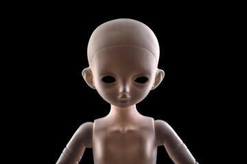 Doll face isolated on black background with clipping path