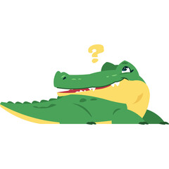 Naklejka premium Cartoon Alligator Character With Question Mark Illustration And Curious Expression On Transparent Background