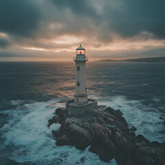 Lighthouse at Sunset, Lighthouse on Rocky Shore, Coastal Lighthouse at Sunset, Beacon of Light at Dusk, Ocean Lighthouse and Waves, Lighthouse in Stormy Waters, Sunset Lighthouse Overlooking Ocean, Sc