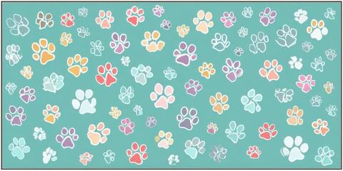 Colorful paw print pattern creating playful animal background