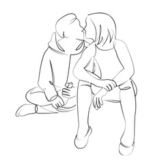 One continuous line drawing on white isolated background. Minimalism linear illustration. person, man, woman, couple, hug, love, romance, kiss, together, romantic