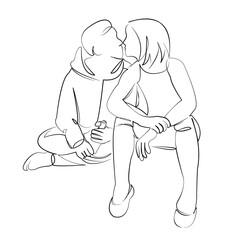 One continuous line drawing on white isolated background. Minimalism linear illustration. person, man, woman, couple, hug, love, romance, kiss, together, romantic