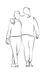 One continuous line drawing on white isolated background. Minimalism linear illustration. student, couple, love, woman, person, happy, man, together, human relationships, young