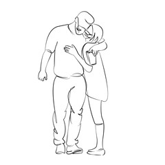 One continuous line drawing on white isolated background. Minimalism linear illustration. disease, flu, mask, love, person, couple, man, woman, pandemic, medicals