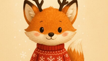 Obraz premium Cute fox wearing antlers wallpaper for desktop