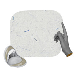 Halftone Hand Gesture Retro Vector Holding Beige Paper Banner Speech Bubble