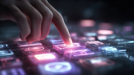 Hand interacting with futuristic interface