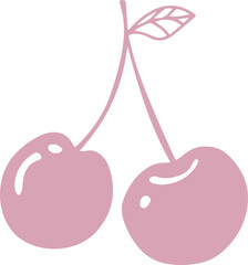 Pink cherries on a branch with green leaf under soft lighting