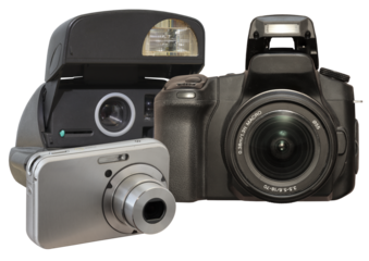 old photo cameras isolated on transparent background