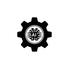 Artificial intelligence brain inside gear represents technological advancement and innovation in a modern, minimalist style.