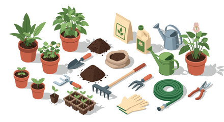 Gardening tools and plants: flat design elements for home gardening projects