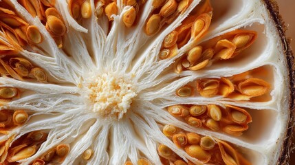 Pumpkin seeds inside open pumpkin