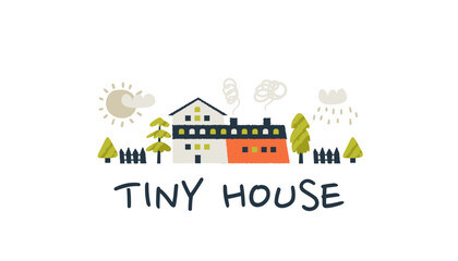 Tiny old home with smoke on a sweden village street.