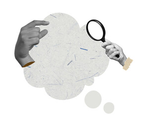 Halftone Hand Gesture Retro Vector Holding Beige Paper Banner Speech Bubble