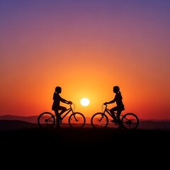 Obraz premium Sunset Cycling - Two Figures Enjoying a Scenic Ride.