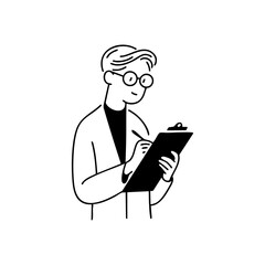 Male doctor writing notes on a clipboard, symbolizing healthcare documentation, diagnosis, and professional medical practice.