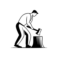 A man chopping wood with an axe, representing hard physical work, sustainability, and connection with nature.