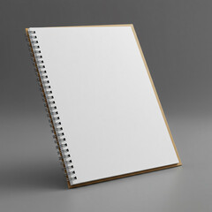 Blank white page spiral notebook standing on gray studio background mock-up