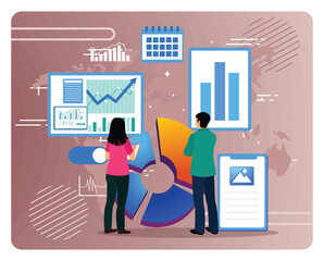 Social media dashboard concept. Business Team Analyzes Social media Dashboard.