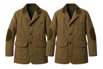 Khaki barn coat with corduroy collar and suede elbow patches, displaying durable canvas outerwear design