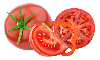 fresh juicy sliced tomatoes displayed against a clean dark background, perfect for illustrating...