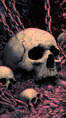 Gothic style skull man chain illustration 