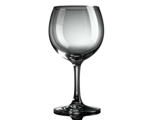 A clear, empty stemmed glass, slightly reflective against a black background