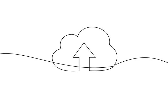 Continuous line drawing of cloud upload