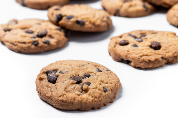 Chocolate chip cookies isolated on white background