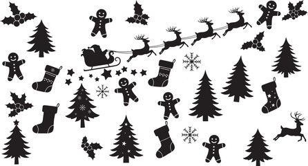 set of christmas icons on transparent background, editable vector file