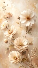 Elegant arrangement of soft cream flowers against a muted background, creating a serene atmosphere