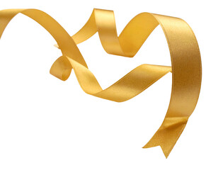 Floating golden ribbon, looped and twisted against a transparent background