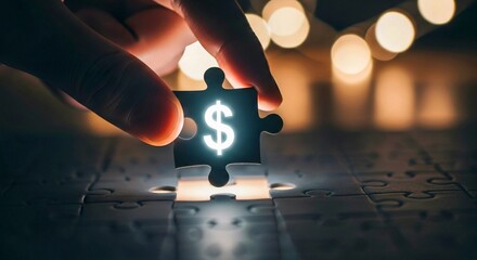 Glowing Dollar Sign Puzzle Piece — Symbol of Financial Success and Goal Achievement