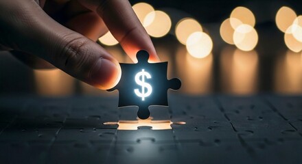 Glowing Dollar Sign Puzzle Piece — Symbol of Financial Success and Goal Achievement