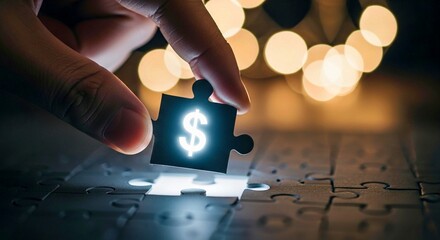 Glowing Dollar Sign Puzzle Piece — Symbol of Financial Success and Goal Achievement