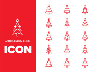 Isolated Christmas tree icon with a star. Christmas tree icon collection - vector illustration. Pine Silouette icon set. Fir tree vector set. Various Christmas tree silhouettes.