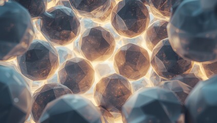 Geometric Aggregation, Luminous Core. Polyhedral Spheres with Internal Glow.