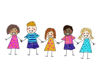 Fototapeta premium Like children drawing kids on white background girls and boys 