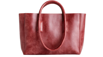 Red Leather Handbag With Glittery Texture And Shiny Finish Presented On A White Background Studio Product Shot