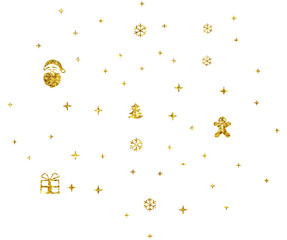 Christmas gold glitter stars snowflake, Christmas Tree, Christmas Hat, Santa, gift box, circle confetti decoration