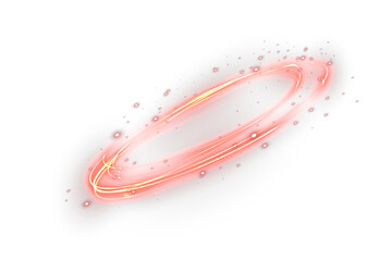Abstract neon red ring glowing with bright sparkle and halo light. Luminous round frame isolated on transparent background for design overlays.
