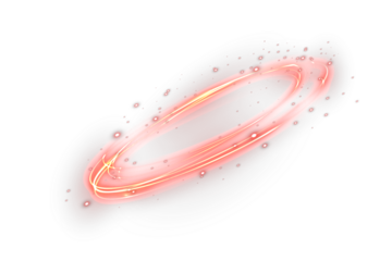 Abstract neon red ring glowing with bright sparkle and halo light. Luminous round frame isolated on transparent background for design overlays.