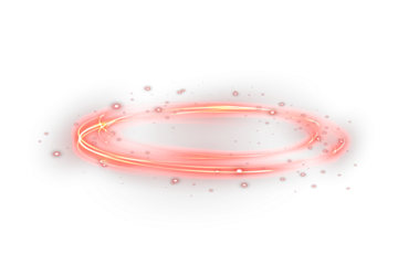 Abstract neon red ring glowing with bright sparkle and halo light. Luminous round frame isolated on transparent background for design overlays.