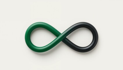 Naklejka premium Green and Black Infinity Loop, a Smooth Transition of Colors and Forms on a White Surface.