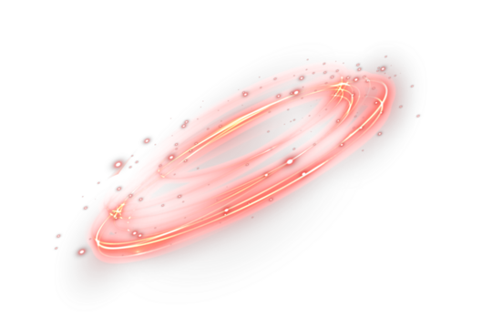 Abstract neon red ring glowing with bright sparkle and halo light. Luminous round frame isolated on transparent background for design overlays.